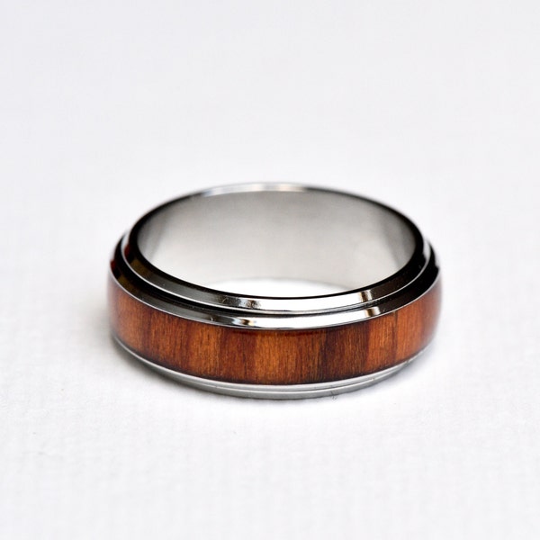 Stainless steel wooden ring mens spinning ring band ring mens band ring silver Punk Jewellery Gift By Dark Dream Jewellery
