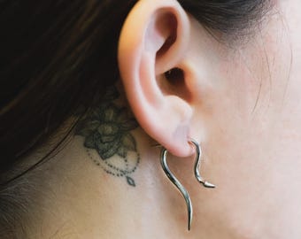 Sterling Silver 3D Snake Ear Jacket Earrings: Gothic Jewelry