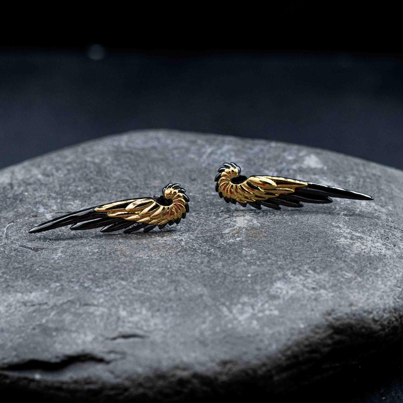 Sterling Silver Angel Wing Stud Earrings, Feather Jewelry image 5