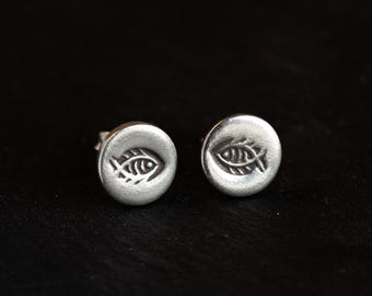 Sterling Silver Fish Stud Earrings, 8mm