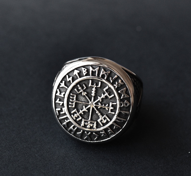 Stainless Steel Viking Compass Ring Statement Ring Mens Ring Etsy