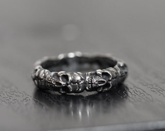 Stainless Steel skull ring band ring skull row ring Mens Ring Statement Ring Punk Jewellery Gift By Dark Dream Jewellery