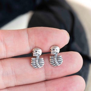 Sterling Silver Skull Skeleton Stud Earrings Mens Womens Gothic Jewellery Gift