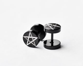 Stainless steel earrings screw back earrings black star round cross earrings star earrings geometry Mens earrings Punk gift by Dark Dream