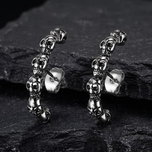 Orecchini a perno lunghi a forma di teschio, orecchini a teschio gotici, gioielli punk rock, orecchini a perno da motociclista, orecchini alternativi, teschi impilabili, gioielli unisex