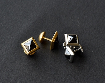 Stainless steel earrings square pyramid earrings black crystal geometry earrings screw back stud earrings Mens earrings Punk by Dark Dream