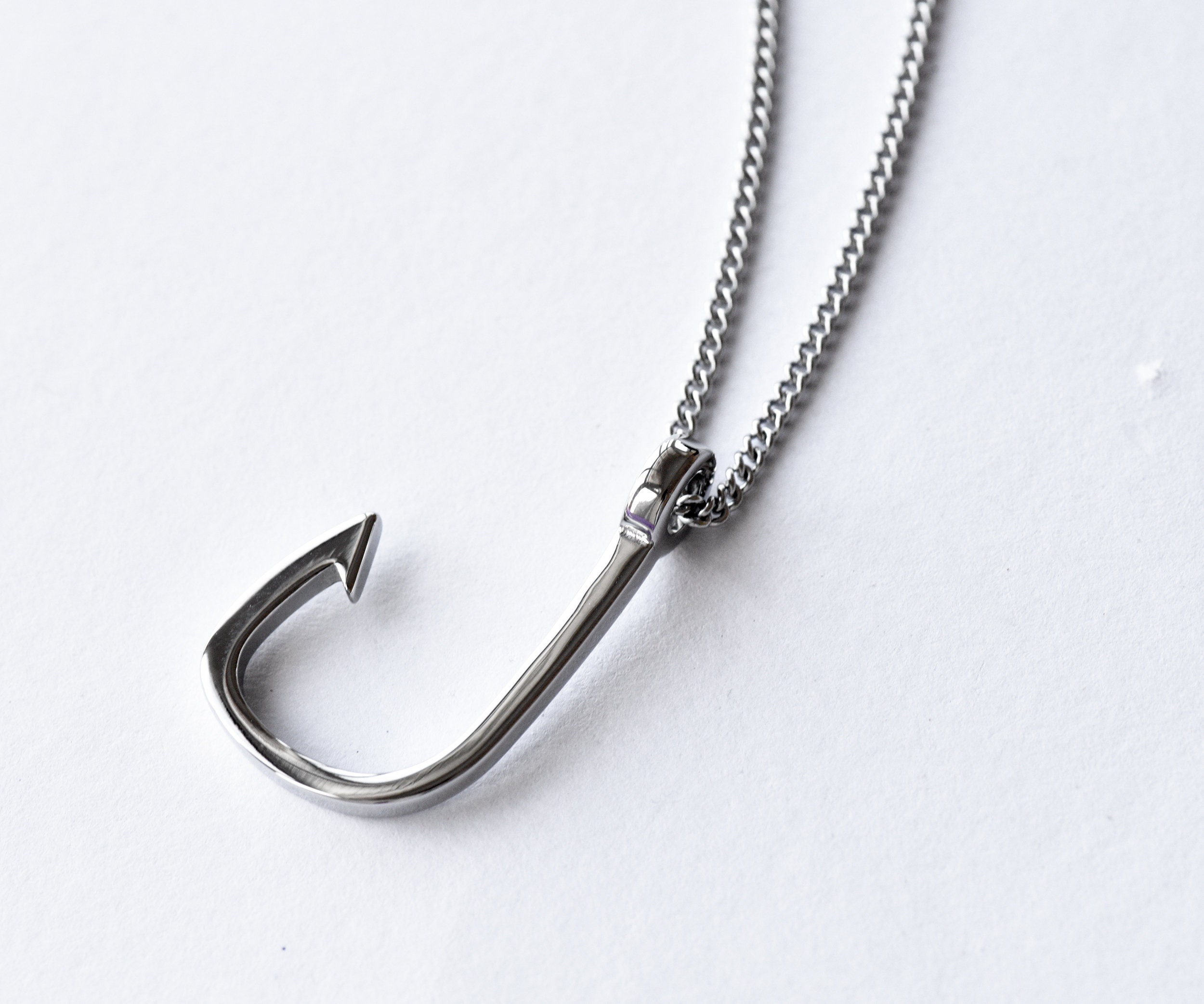 Stainless Steel Necklace Silver Fish Hook Necklace Mens Necklace Pendant  Punk Gift by Dark Dream Jewellery 