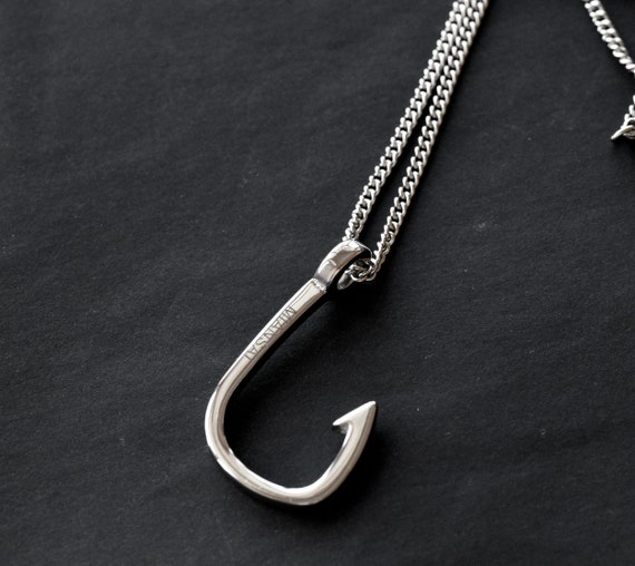Stainless Steel Necklace Silver Fish Hook Necklace Mens Necklace