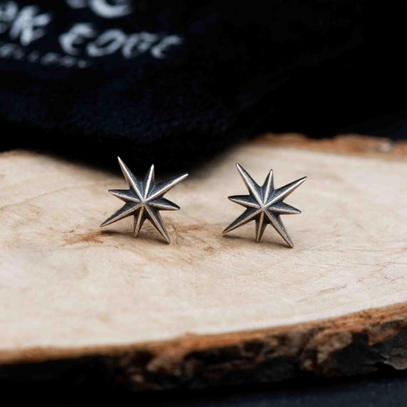 Sterling silver Polaris Earrings Star Stud Earrings Mens Womens Gothic Jewellery Gift