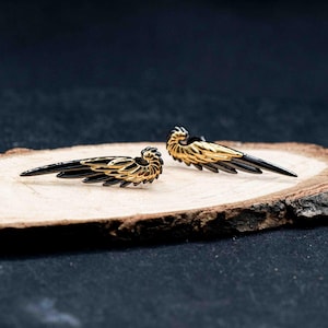 Sterling Silver Angel Wing Stud Earrings, Feather Jewelry image 1