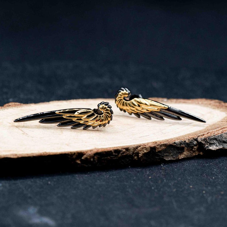 Sterling Silver Angel Wing Stud Earrings, Feather Jewelry image 1