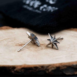 Sterling silver Polaris Earrings Star Stud Earrings Mens Womens Gothic Jewellery Gift image 2
