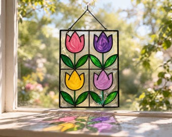 Gallery Glass Tulip Template, Beginner Friendly Faux Stained Glass Design, DIY Window Art, Printable Glass Painting Pattern, Floral Craft