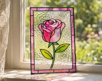 Rose Stained Glass Pattern, Gallery Glass Template PDF, DIY Suncatcher Design, Beginner Craft Printable,Digital Download, Instant
