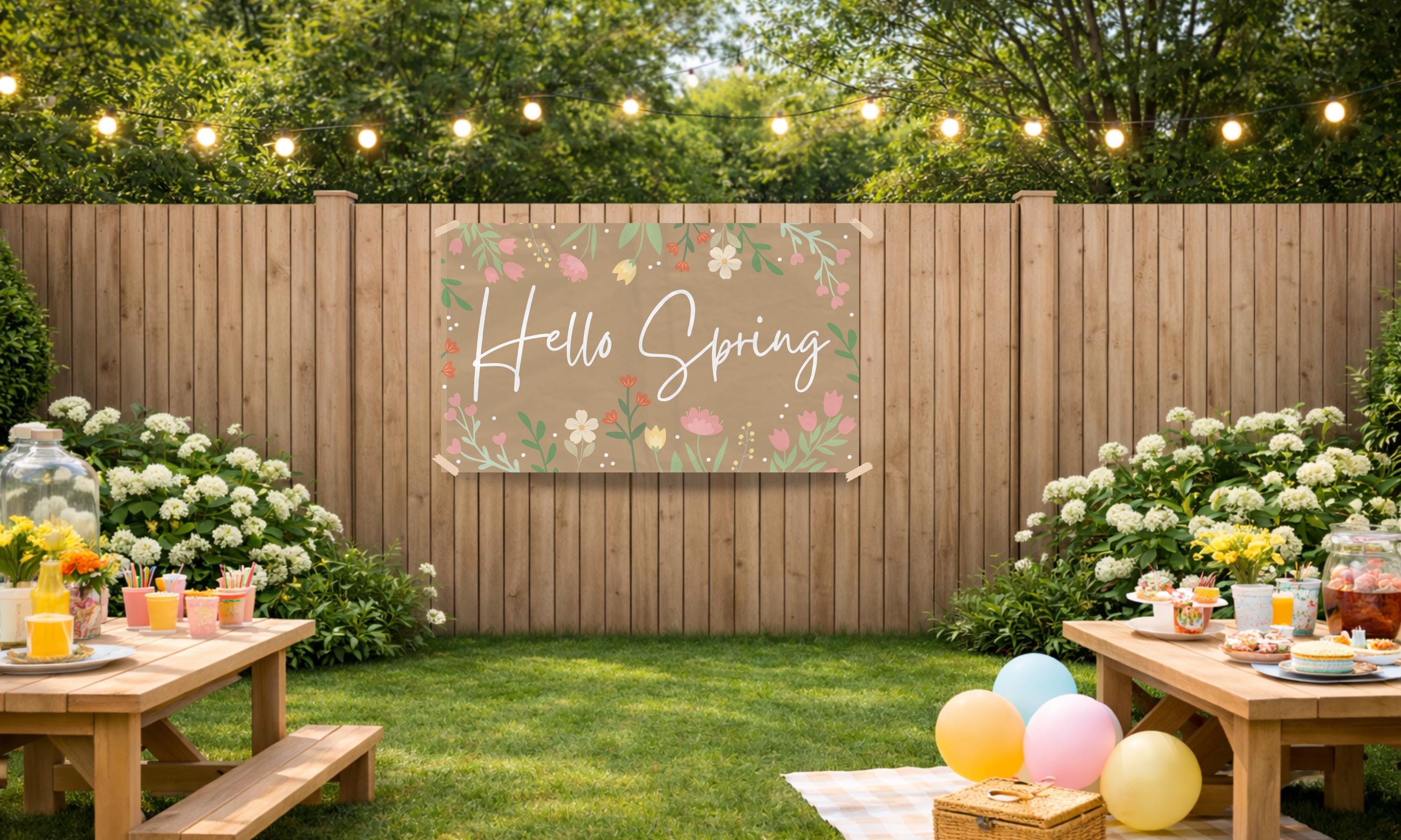 Preppy Banner Spring Spring Banner DIY Paint Template, Hello Spring Banner Printable, Spring ...