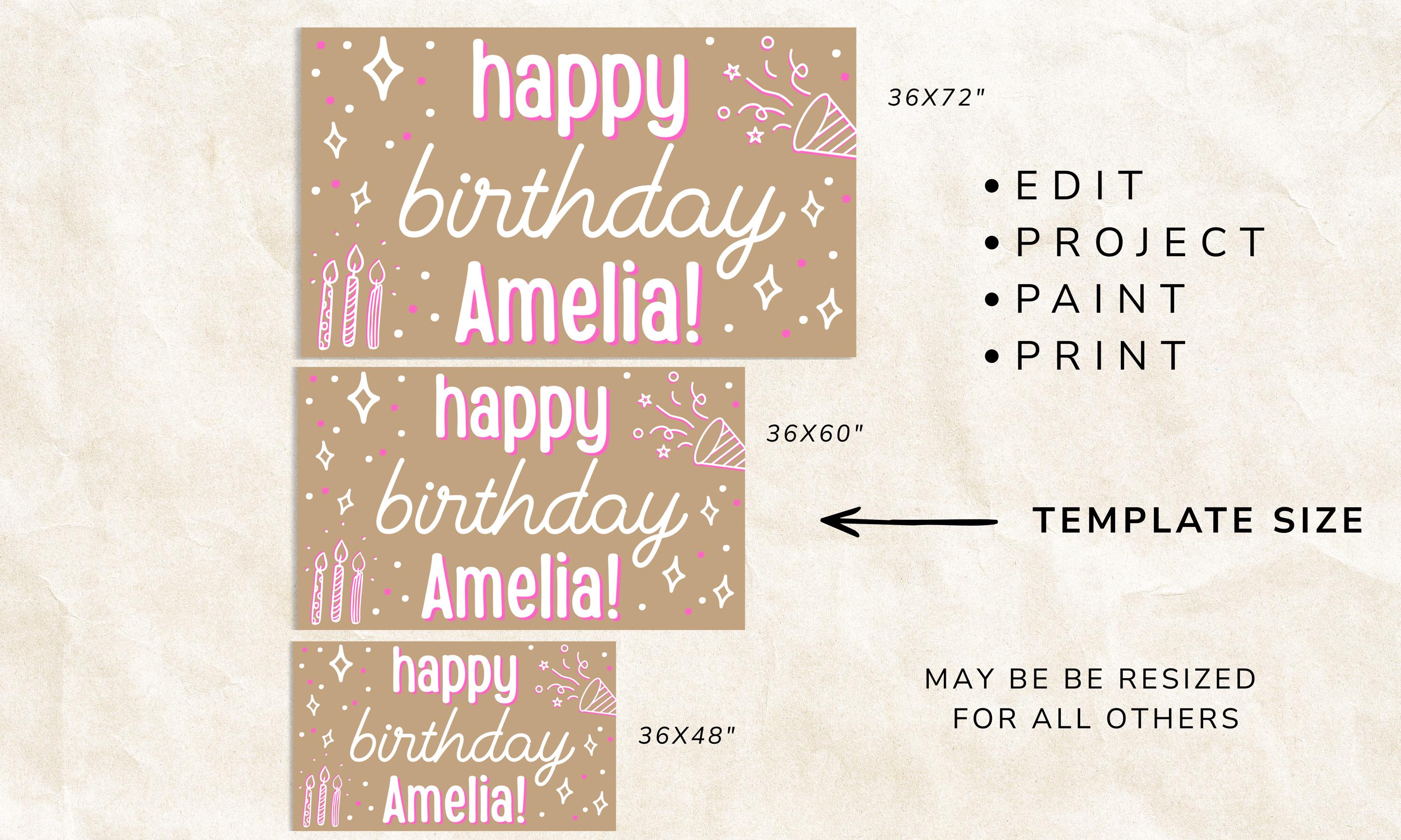 Happy Birthday Banner Template, Editable Canva Banner, DIY Painted