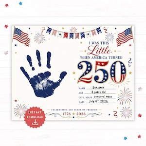 Patriotic Kids Activity Printable, America 250 Handprint Craft, USA 250th Anniversary, Summer Learning, Preschool & Kindergarten