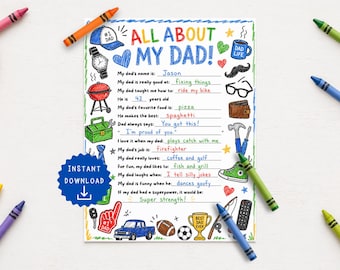 All About My Dad Printable,Fathers Day Questionnaire for Kids,Fill In the Blank Dad Interview Sheet,Instant Download Activity,Gift from Kids