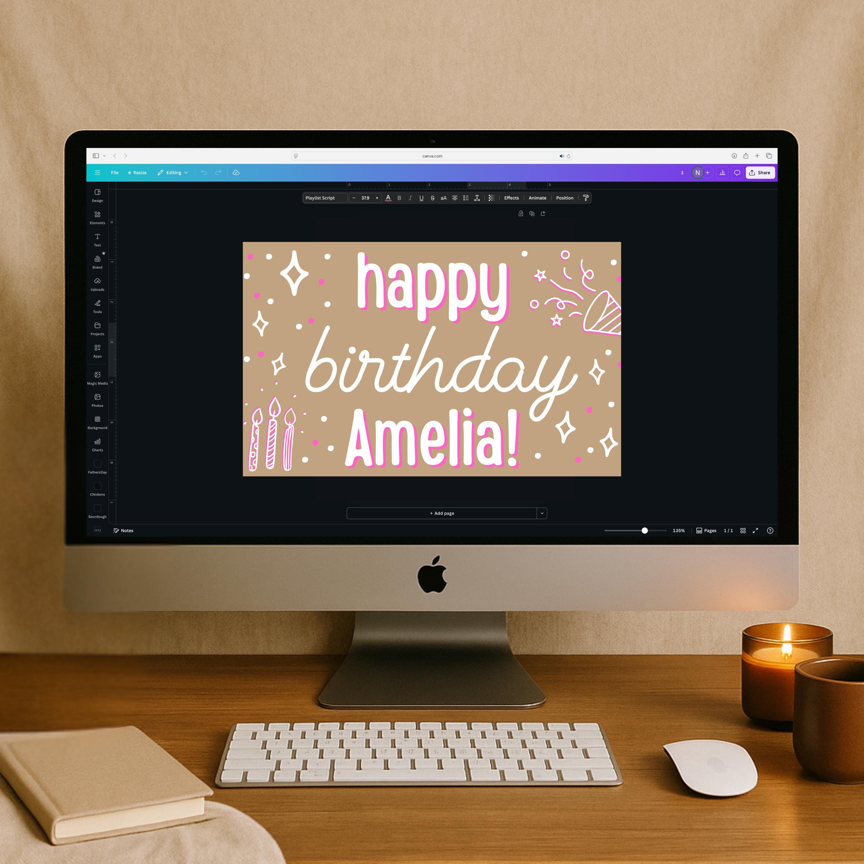 Happy Birthday Banner Template, Editable Canva Banner, DIY Painted