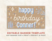 Boys Birthday Banner Template, Editable Canva Banner, DIY Painted Banner, Projector Banner, Kids Birthday Banner,Large Party Banner Download