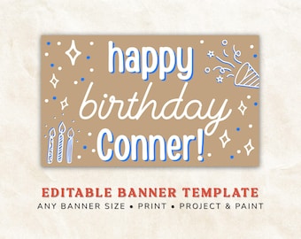 Boys Birthday Banner Template, Editable Canva Banner, DIY Painted Banner, Projector Banner, Kids Birthday Banner,Large Party Banner Download