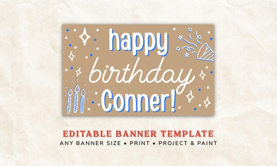Boys Birthday Banner Template, Editable Canva Banner, DIY Painted Banner, Projector Banner, Kids Birthday Banner,Large Party Banner Download