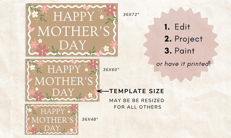 Editable banner template for Mother’s Day clean layout Canva design for printing or projecting onto surface