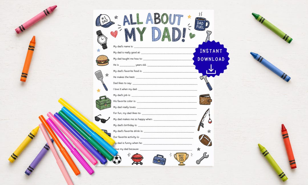 All About My Dad Printable Easy Fathers Day Activity for Kids, Simple ...