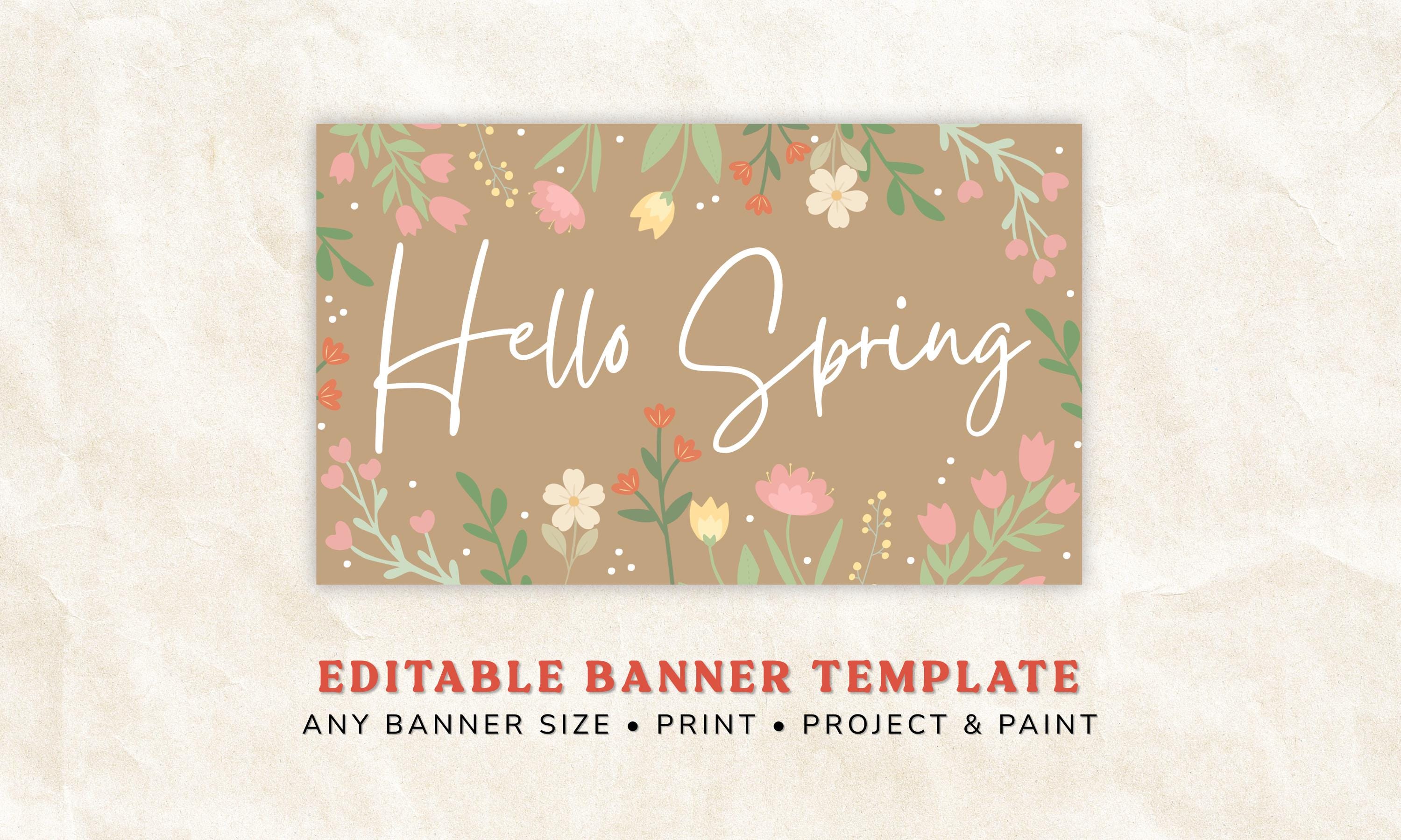 Clean Spring Banner Spring Banner DIY Paint Template, Hello Spring Banner Printable, Spring ...