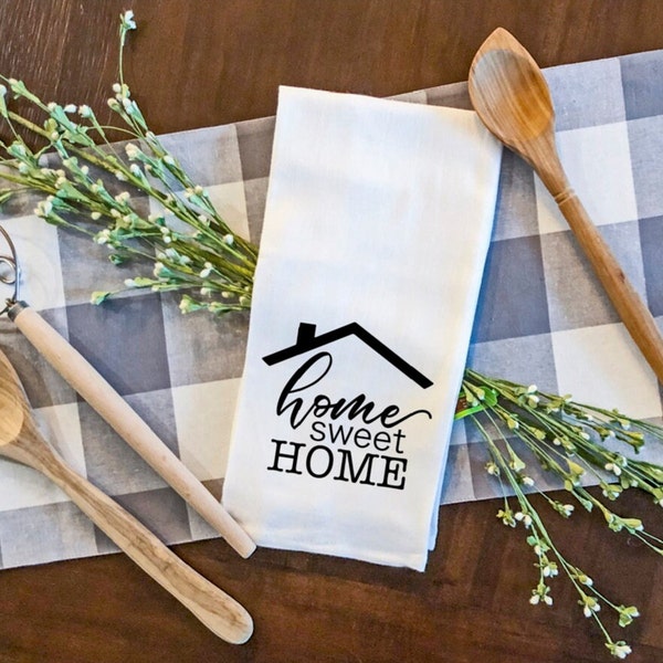 Home Sweet Home, tea towel realtor gift, real estate personalized flour sack, dish towel kitchen decor, welcome home gift roof