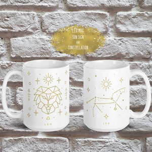 Leo Sun Sign Astrology Zodiac Mug With Leo Constellation and Leo Sun Sign Illustration | Leo Lover Gift | Gold Leo Mug | Astrology Gift