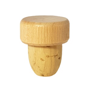 T Cork/Bartop Natural Cork Stopper with Wooden Top for wine, brandy, cognac, and other alcoholic beverages