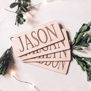 Custom Engraved Stocking Tag | Personalized Wood Gift Tag | Engraver Wood Rectangle Tag | Large Custom Gift Tag | Personalized Holiday Tag