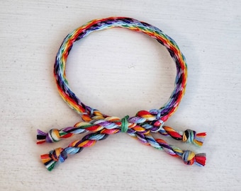 Rainbow Friendship Bracelet, Adjustable Knotted String Bracelet, Homemade Bracelet, Gift Under 20, Beach Babe Bracelet, Pride Bracelet,