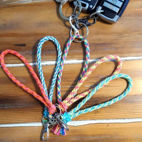 Woven Wristlet Lanyard, Homemade  Wriststrap Keychain, VSCO Girl Keychain, Gift for Her Under 20, Macrame Key Fob, Galentine's Day Gift