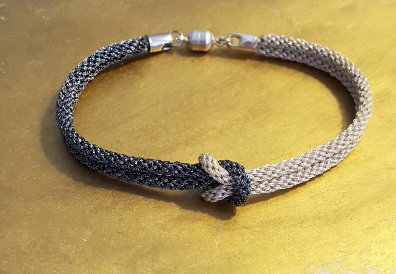 Woven Metallic String Friendship Bracelet Stocking Stuffer Silver and Gunmetal Love Knot Bracelet Ready to Ship Gift for Her