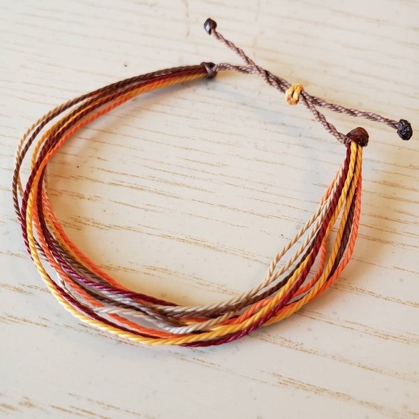 Autumn String Friendship Bracelet, Woven Boho Bracelet, Surf Bracelet, Adjustable Stacking Bracelet, Gift Under 20, Waterproof Bracelet