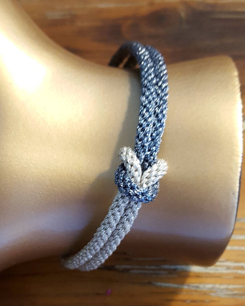 Woven Metallic String Friendship Bracelet Stocking Stuffer Silver and Gunmetal Love Knot Bracelet Ready to Ship Gift for Her