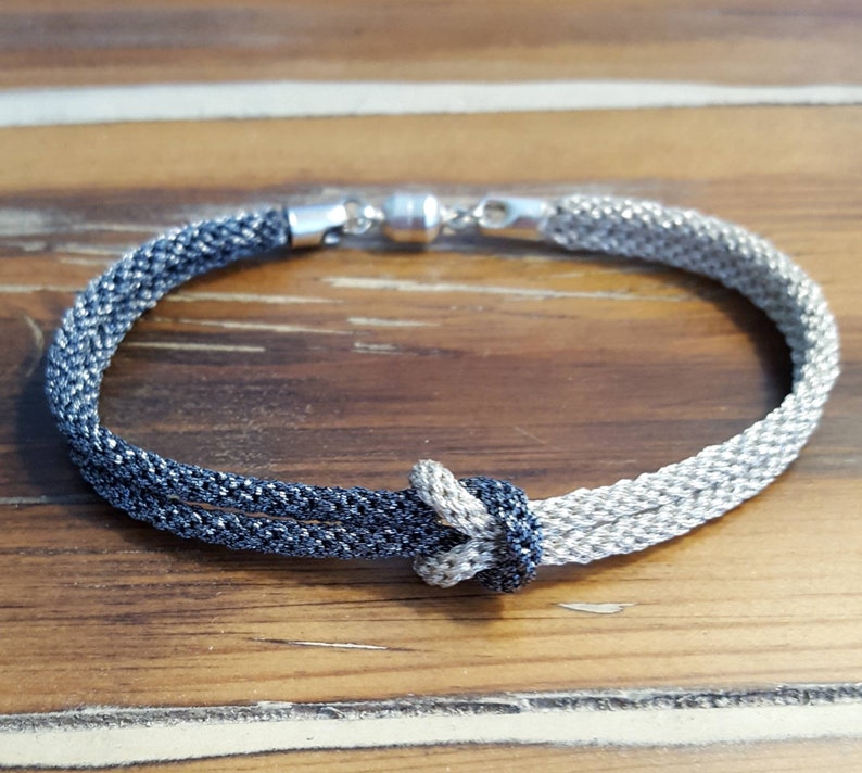 Woven Metallic String Friendship Bracelet Stocking Stuffer Silver and Gunmetal Love Knot Bracelet Ready to Ship Gift for Her