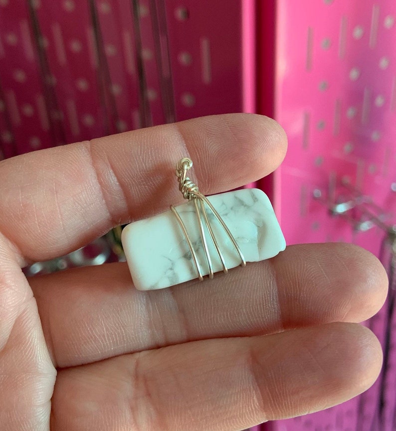 white howlite silver necklace wired wrapped howlite necklace handmade White howlite wired wrapped crystal necklace