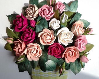 3D Paper Quilling Rose Bouquet in a Basket - Quilling Art - Home Decor - mothers Day