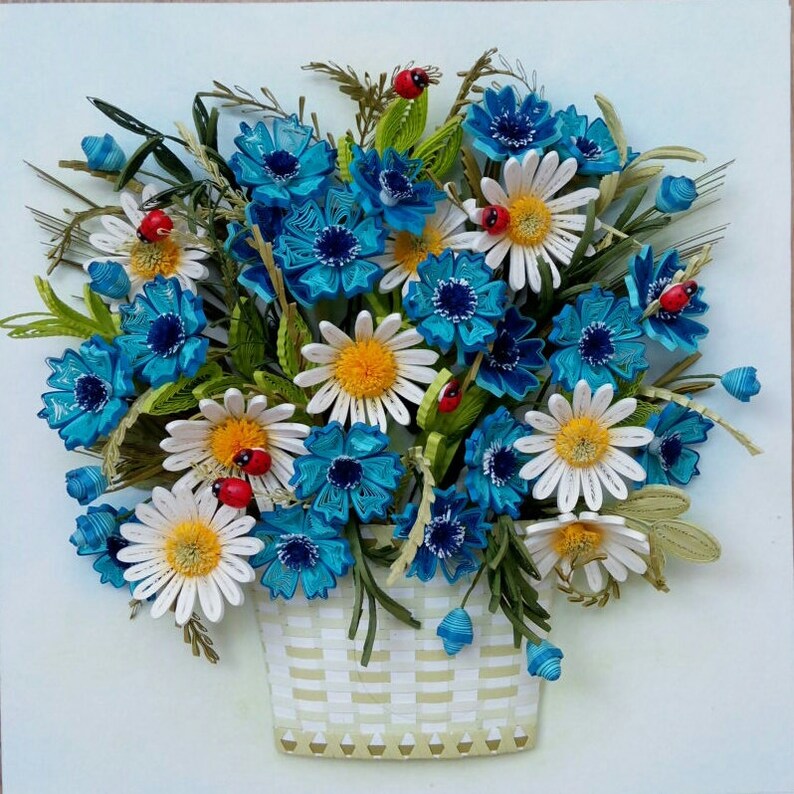 3D Paper Quilling Quilling Bouquet With Spring Flowers Etsy