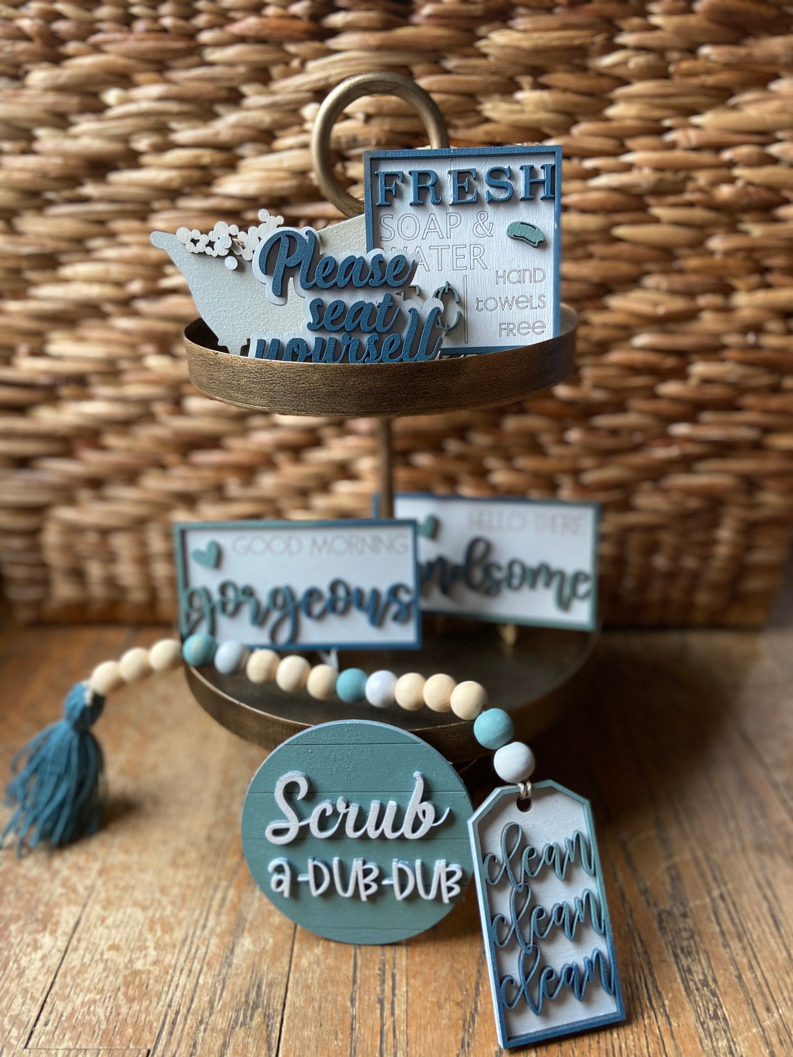 Bathroom Tiered Tray Decor Bathroom mini signs Tier Tray