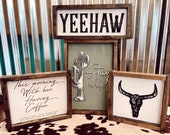 Western wall decor, bull head, Aztec, western style, boho decor, wooden wall decor, eat beef, Johnny cash quote, yeehaw, stay wild cactus