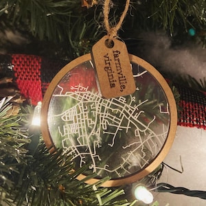 City map ornament, location ornament, Christmas ornament, couple ornament, personalized ornaments, custom, laser engraved, laser cut