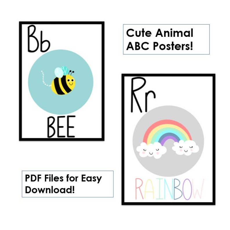 Printable Cute Animal Abc Posters Alphabet Classroom Etsy