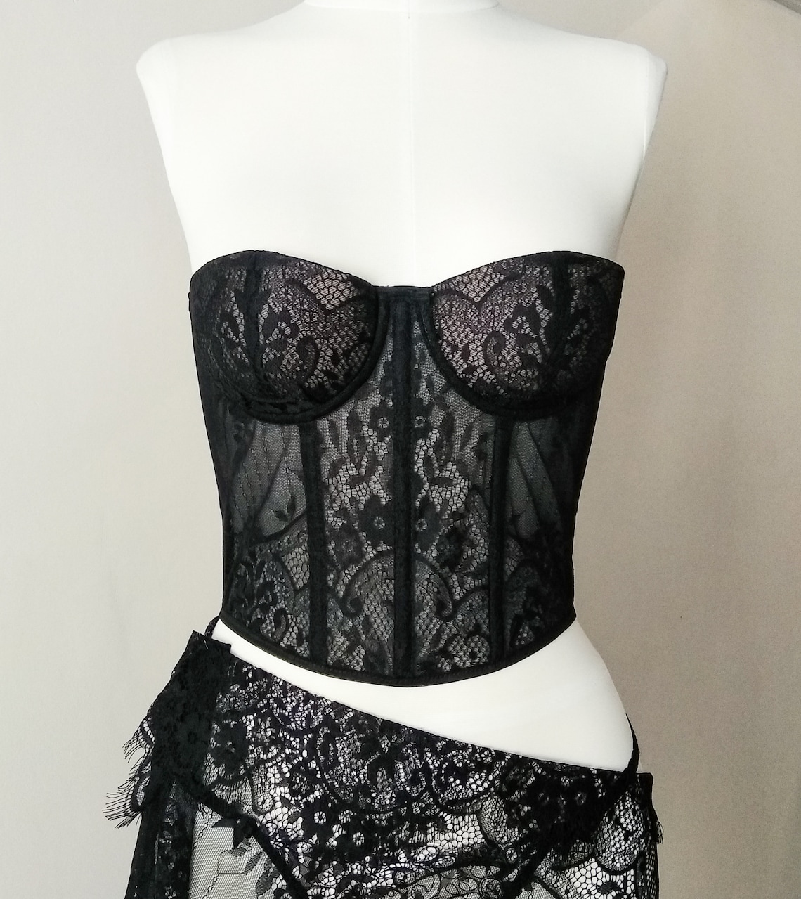 Black lace corset top. Bustier top. Underbust 28-30 inches | Etsy