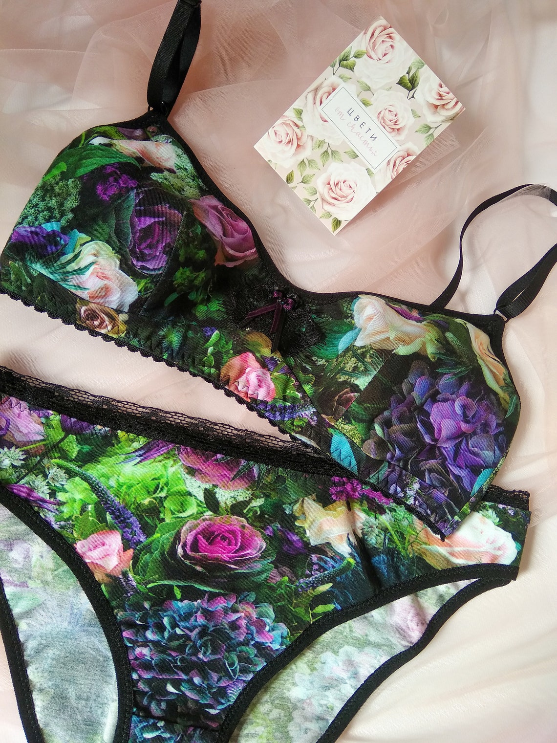 Organic cotton bra Floral lingerie set Vegan lingerie XS Etsy