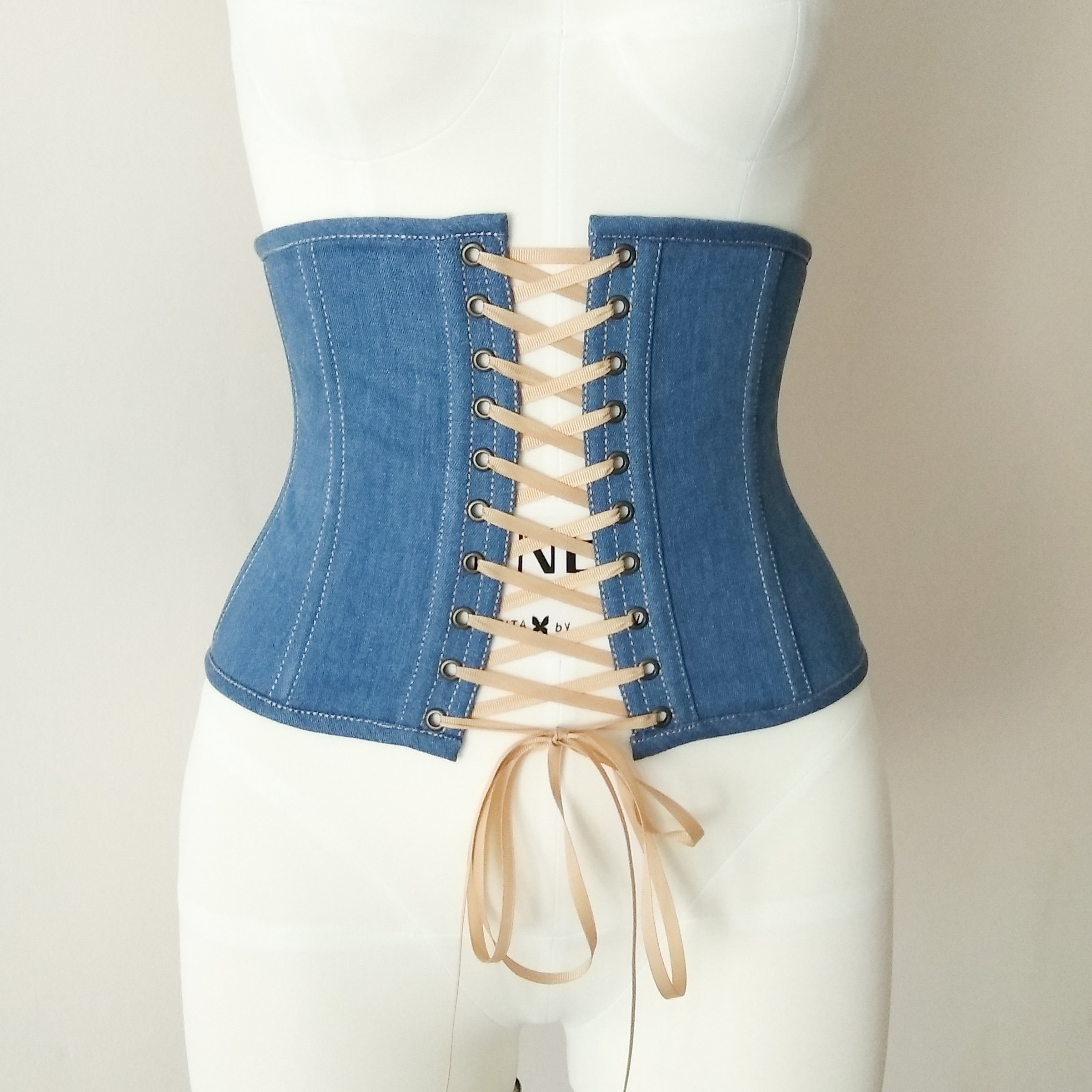 Custom denim corset. Blue underbust corset. Cotton corset Etsy