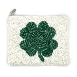 Porte-monnaie en perles de la Saint-Patrick, trèfle à quatre feuilles, trèfle